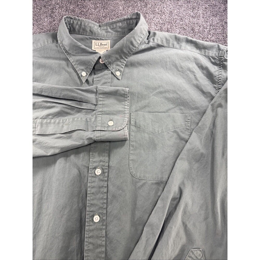 L.L.Bean Shirt Men’s XXL Tall Green 100% Cotton Long Sleeve Button Up 2XLT